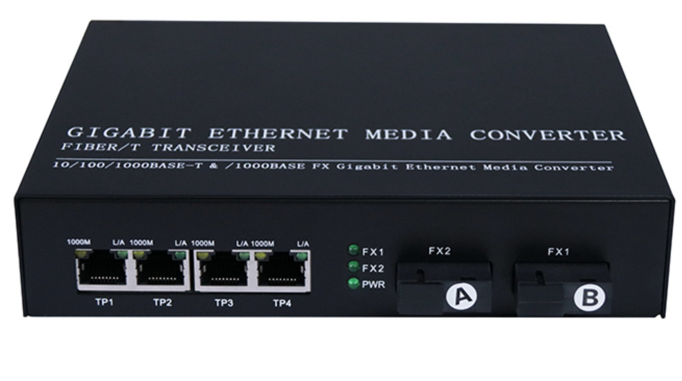 Convertidor óptico de la fibra de IP30 QoS SNMP 10/100/1000 gigabit 4 Rj45 1.25Gbps